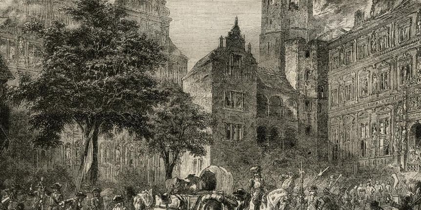 Detailbild der Zerstörung Heidelbergs im Pfälzischen Erbfolgekrieg